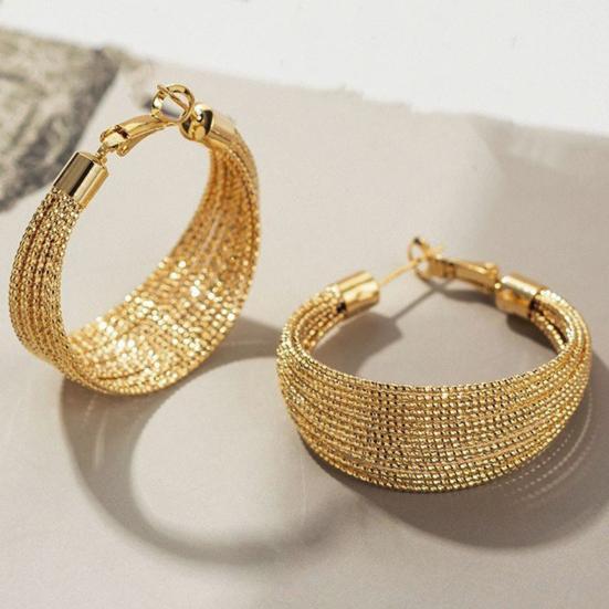 Women Open Ring Earrings Adjustable Multi-layer Solid Color Wide Electroplating Polished Alloy Lady Finger Ring Prom Party Daily Ear Jewelry