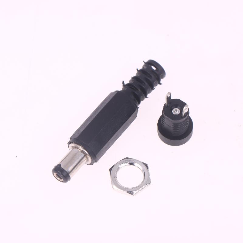 5Pairs Dc12V 5.5 X 2.1Mm Plastic Male Plugs Dc Power Socket Female Jack Screw Nut Panel Mount Connector