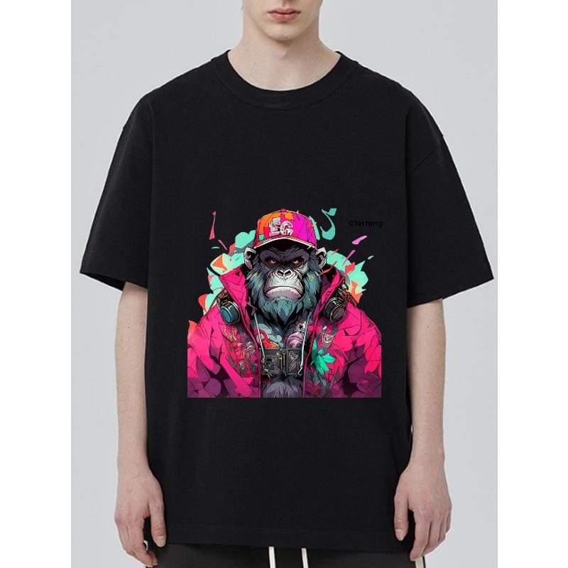 

Black T Shirt with Colorful Monkey Graphic and Text for Casual Wear XXXXL чёрный