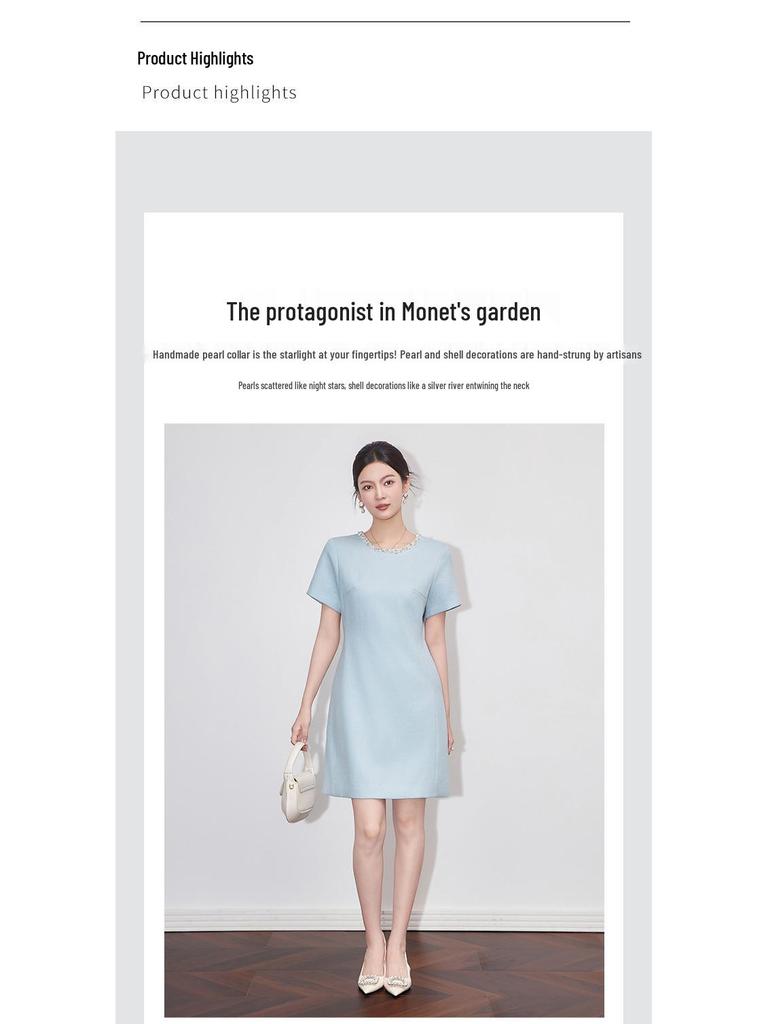 Diamond-Embellished Waist-Defining Linen Blend Dress - French Chic Women's Summer Style