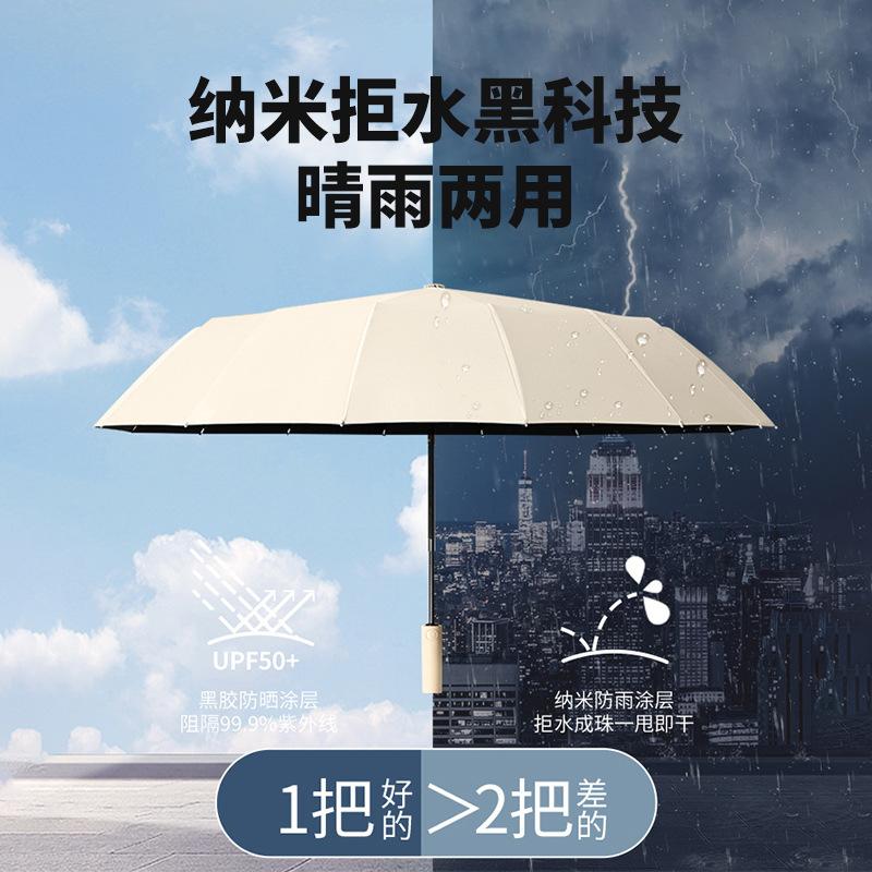 Automatic umbrella 24-bone large folding umbrella, weather and rain women's parasol, thickened rainstorm-proof sun umbrella