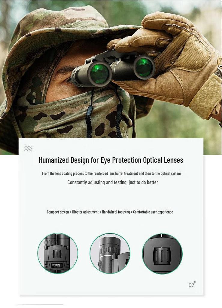 HD 8x21 Metal Outdoor Binoculars for Off-Road and Mountain Use