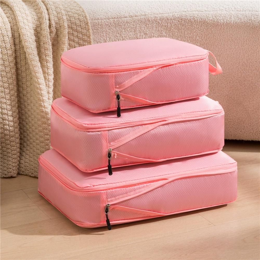

3 Piece Travel Clothes Compression Storage Bags Set Portable Multi Functional Organizer for Clothes Shoes Luggage Packing розовый