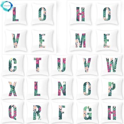 Flower English 26 Letters Alphabet Decorative Cushion Cover Polyester Throw Pillowcase Sofa Home Decor Pillow Cover 45X45Cm