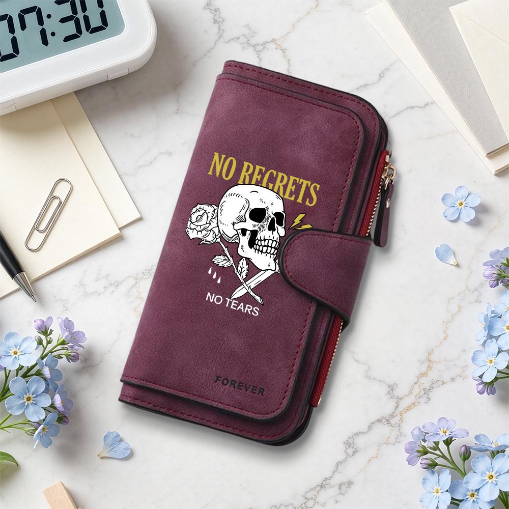 Gothic Skull Pattern Long Wallet Multi Card Slot Portable PU Purse For Daily Use