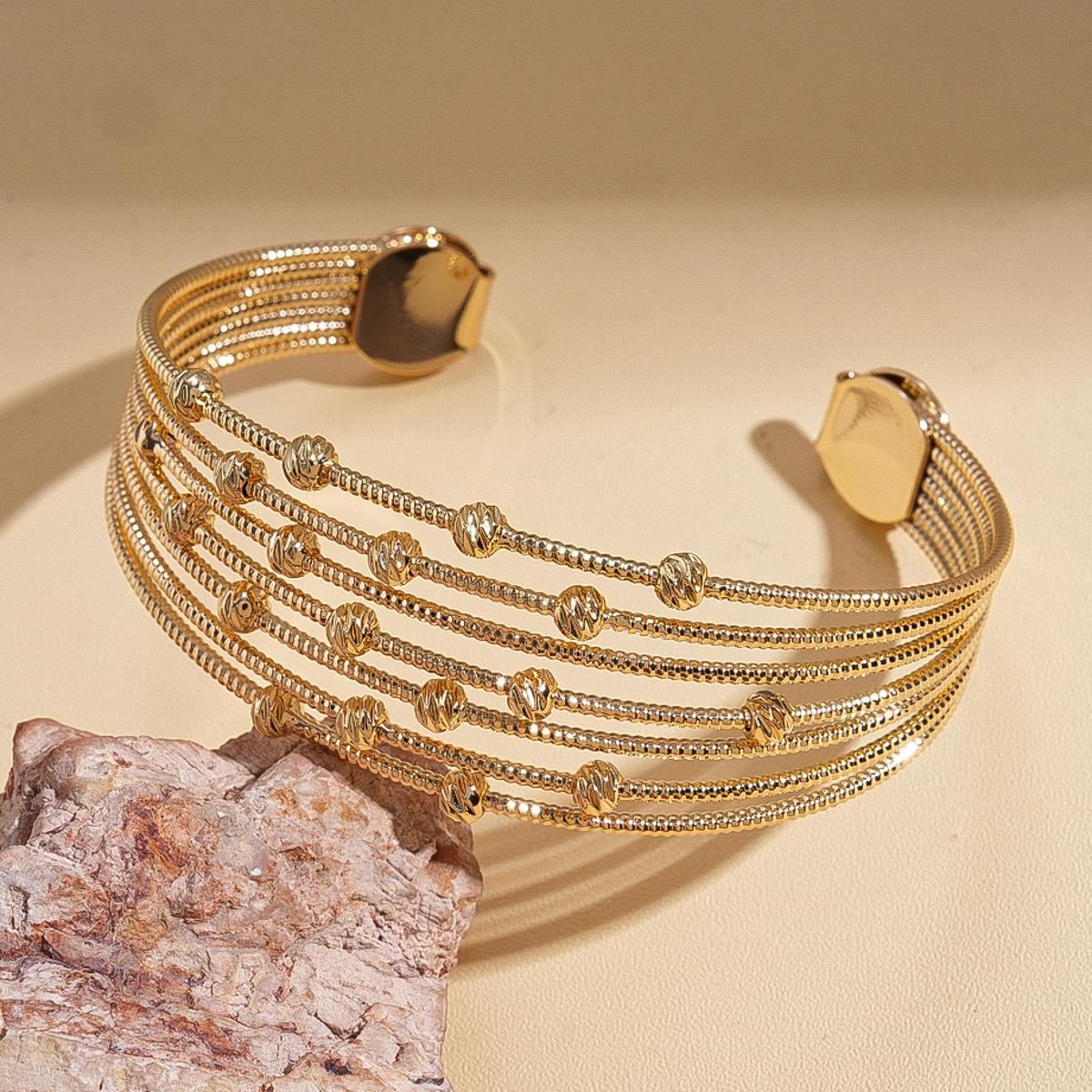 Metallic round beaded multi-layer open bracelet personalized fashion temperament jewelry