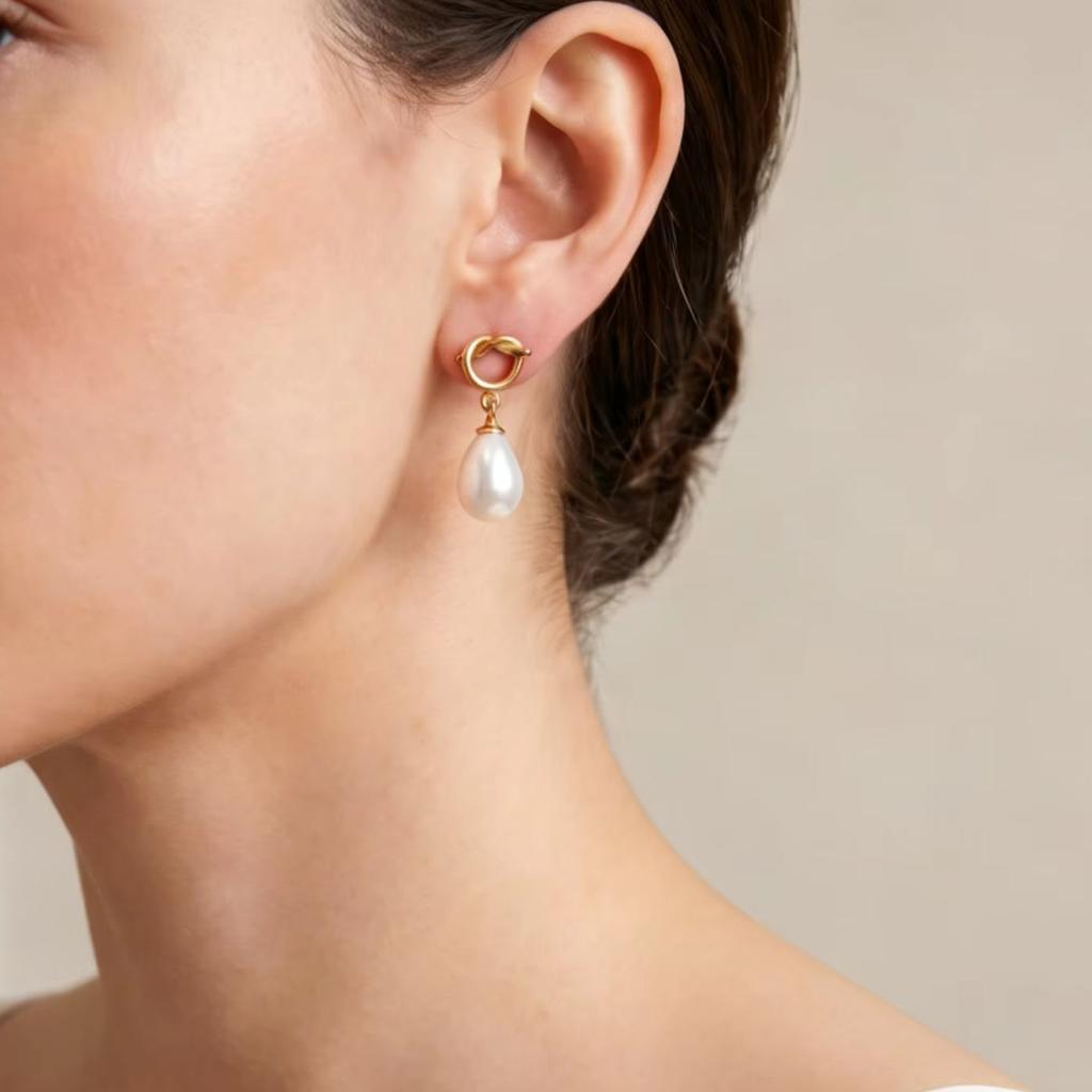 Heart-shaped Knot Water Drop Imitation Pearl Dangle Earrings for Women, Hypoallergenic Stainless Steel Elegant Charm Jewelry