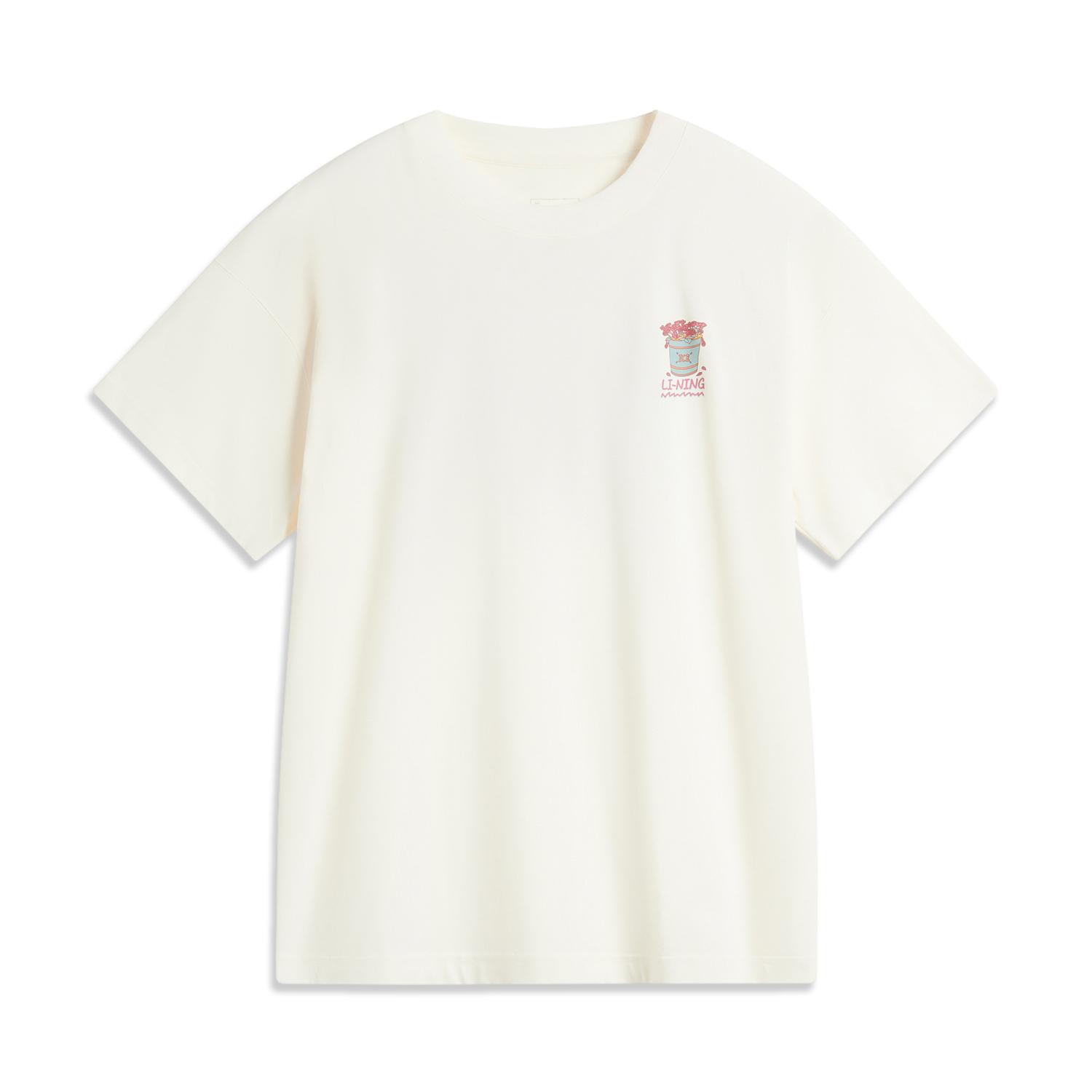 

Li Ning Удобная Простая Универсальная Футболка с Принтом Букв, Круглым Вырезом, Свободного Кроя, Модная, с Коротким Рукавом, Женские Топы, Молочно-Белый AHSU646-1 XL