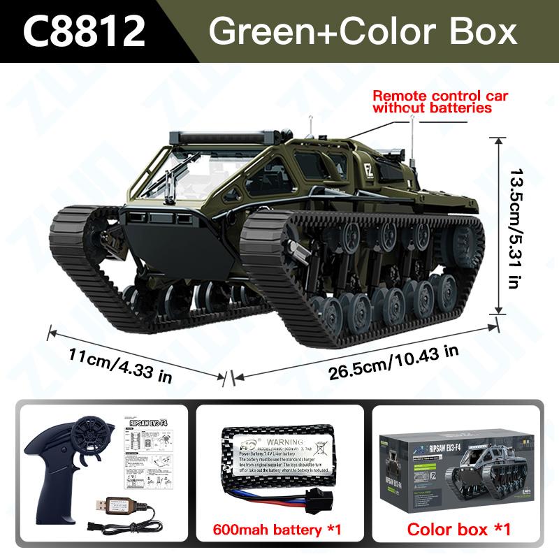 C8812/ C8812 MAX LED Light Full Scale Tracked Tank Simulation Model Toy RC Car Drift Remote Control Off-Road Vehicle for Kids