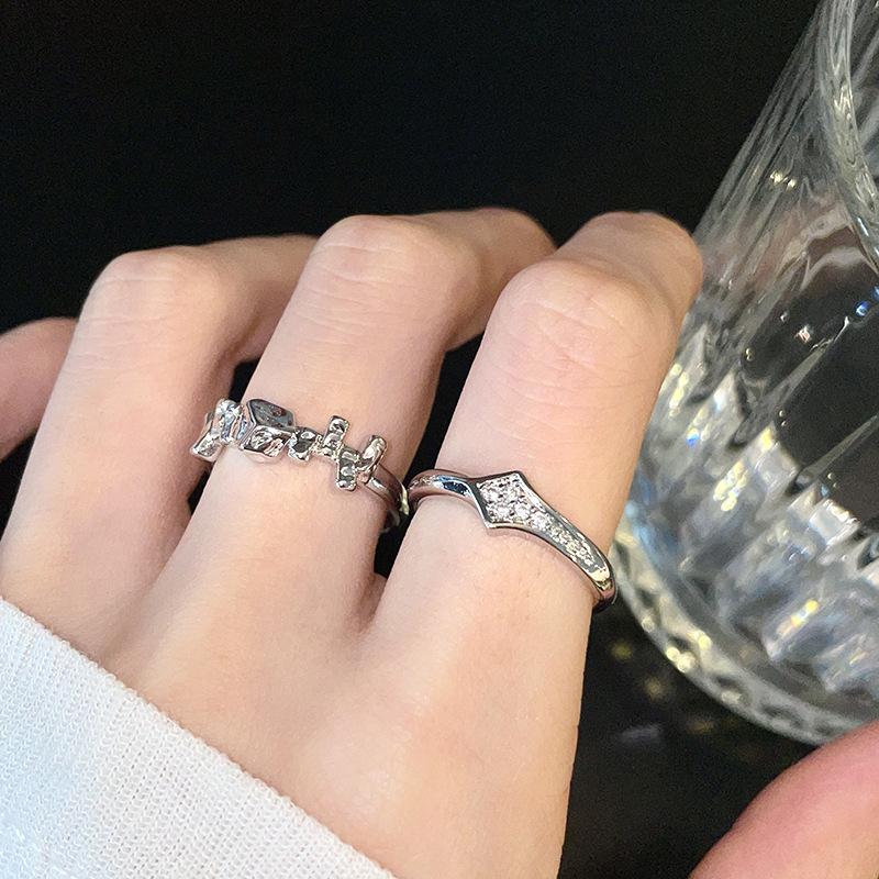 Ring Female Full Diamond Zircon Cold Wind Light Luxury High-End Niche Design Open Index Finger Ring Couple Ring