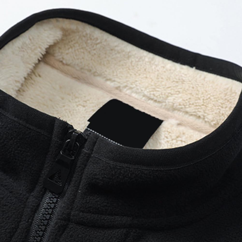 Fall Winter Men Vest Stand Collar Neck Zipper Closure Thick Plush Warm Windproof Solid Color Soft Plus Size Cardigan