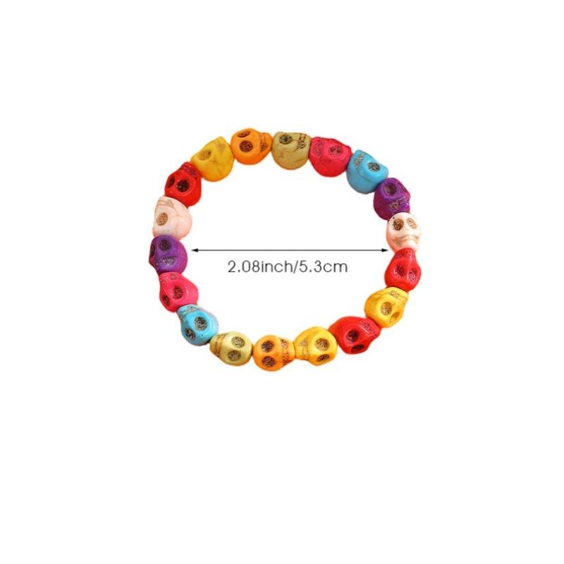 Buntes Gothik Totenkopf Perlenarmband Elastisch Dehnbar Skelett Schmuck Ideales Geschenk für Punk Liebhaber Party Accessoire