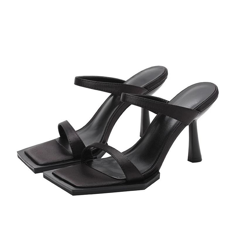 

Мода Однослойный ремень Сандалии с квадратным носком Женские Летние Новые Ретро Квадратный носок Открытый носок Нескользящие Темперамент Шпилька Высокий каблук 40 чёрный