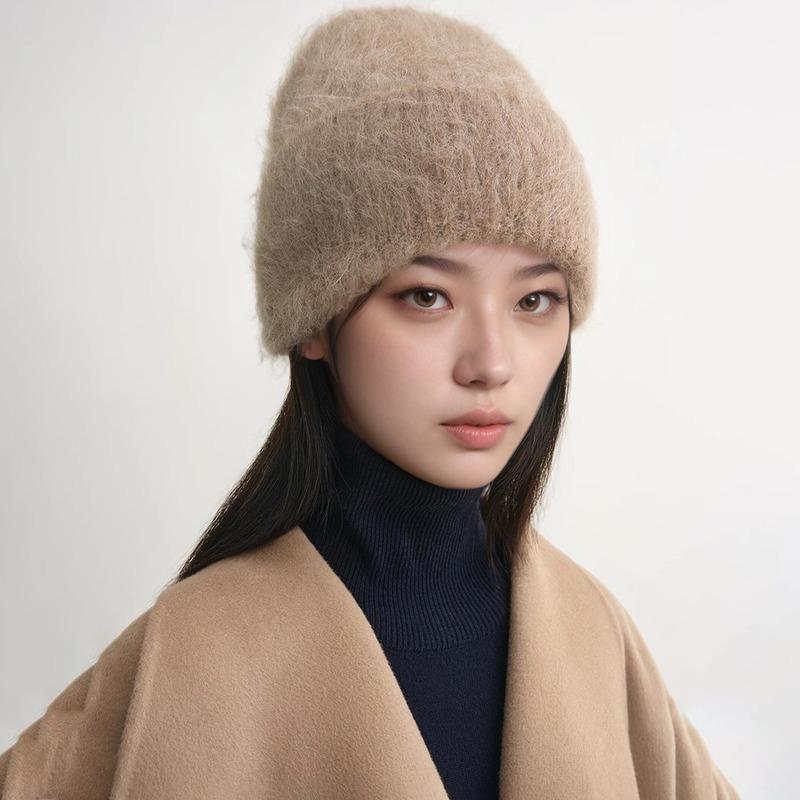 

% Camel wool solid color warm knitted hat for children, autumn and winter B with 1 fluffy big head circumference wool cold hat абрикосовый света