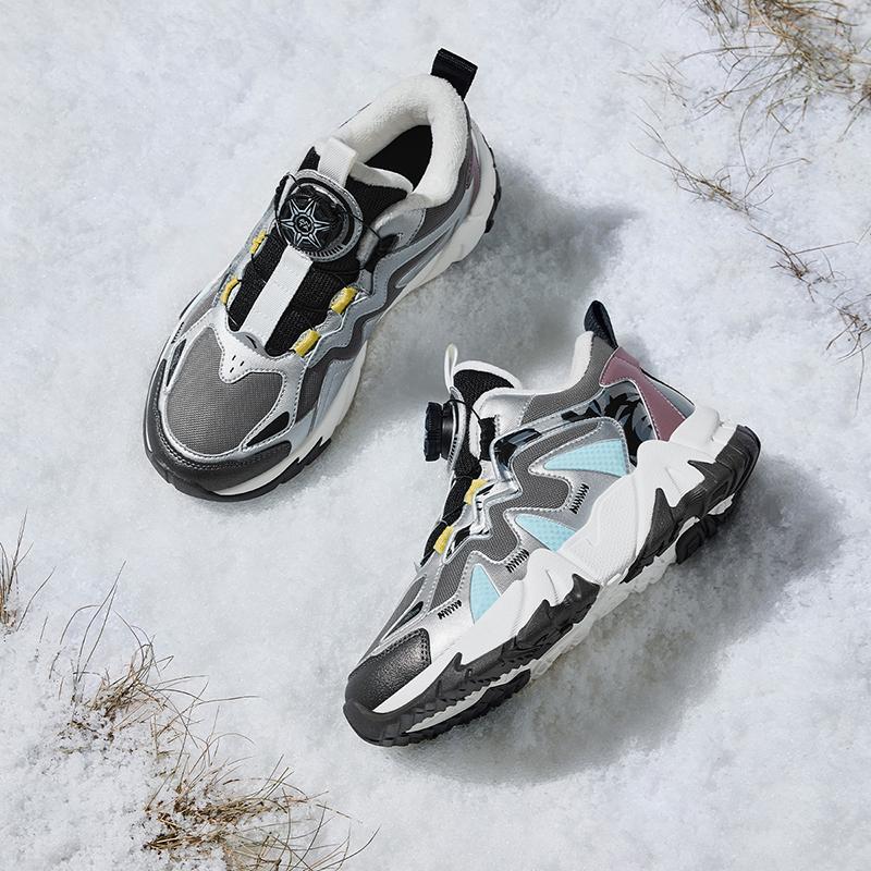 Anta Childrens Summit Fleece Comfortable Lightweight Shock Absorbing Warm Mid-Top Casual Shoes Kids Casual Shoes Mica-Gray A12446917-1