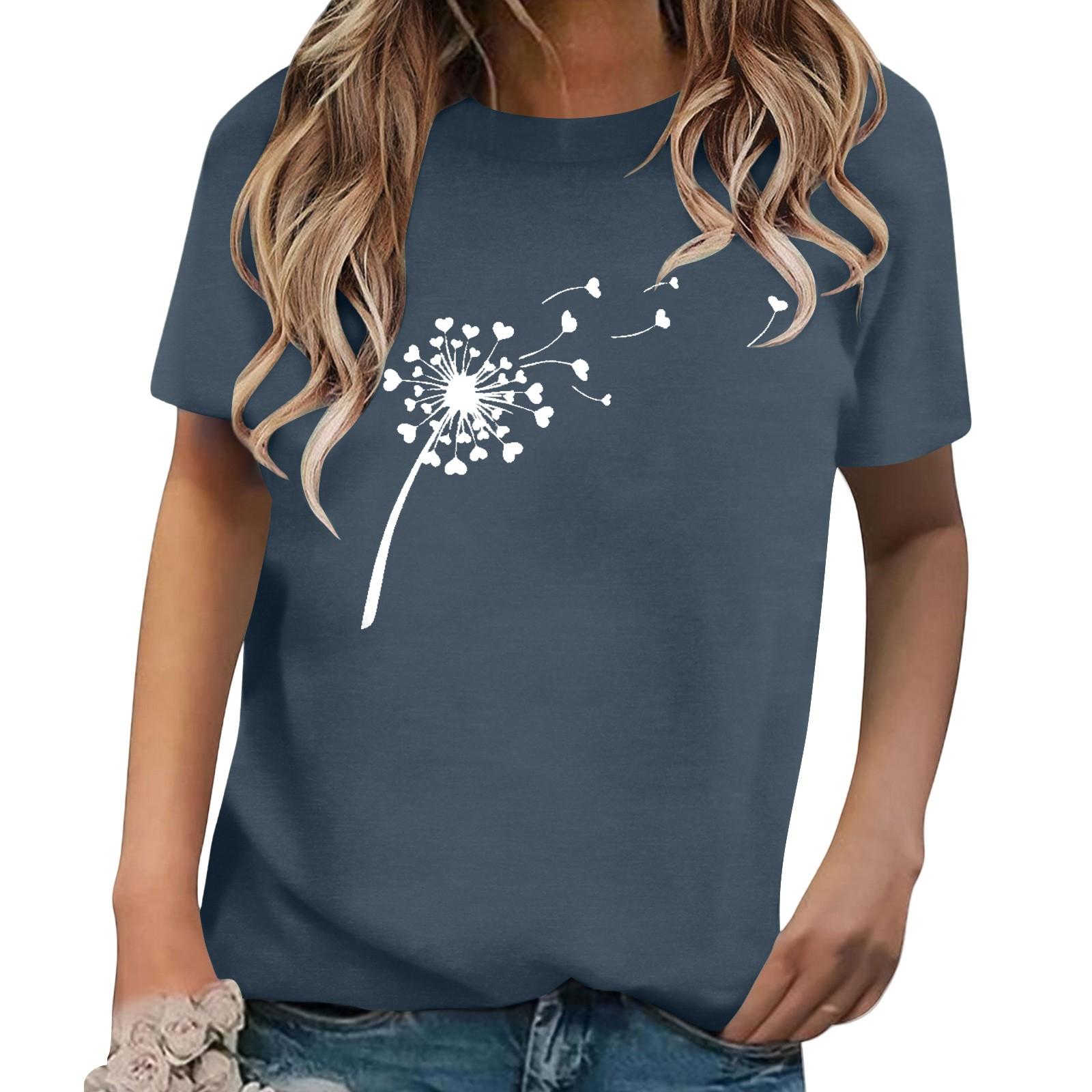 

Женская модная повседневная футболка с коротким рукавом и круглым вырезом с принтом S