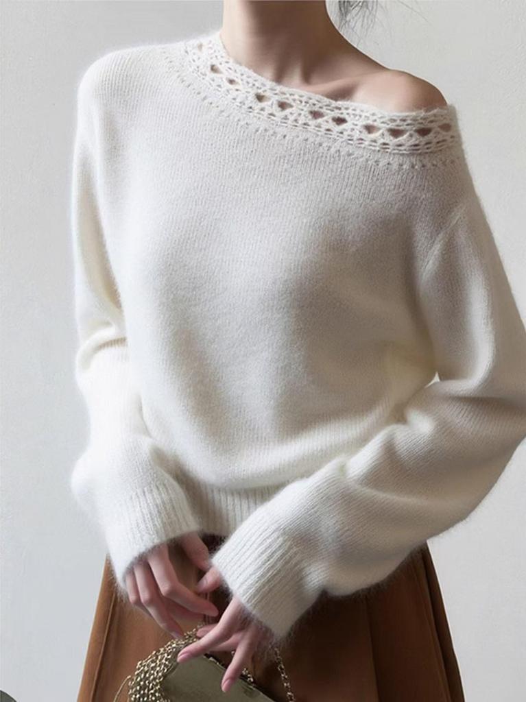 Women's French Cashmere Crochet Sweater: Soft, Loose, Thick Knit Layer for Inner or Outer Wear