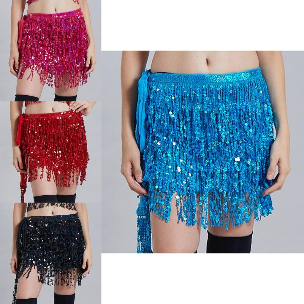 Sequin Tassel Fringe Skirt Belly Dance Costume Hip Scarf Wrap Shimmering And Elegant