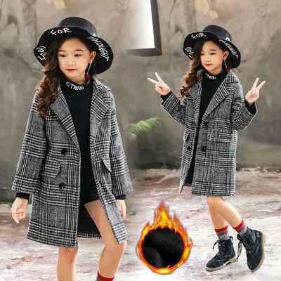 Autumn and Winter Children's Houndstooth Tartan Coat Medium and Large Girls Warm Thick Coat