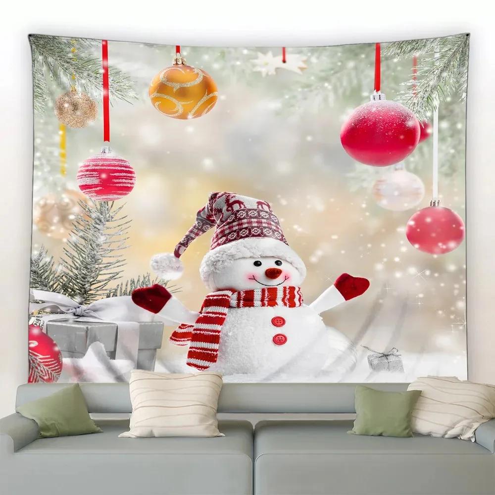 Cartoon Santa Claus Pattern Tapestry Home Bedroom Living Room Wall Decoration Christmas Theme Tapestry