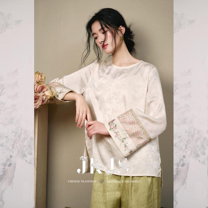 JK&JS 2025 New Chinese Style Satin Jacquard Shirt Top L