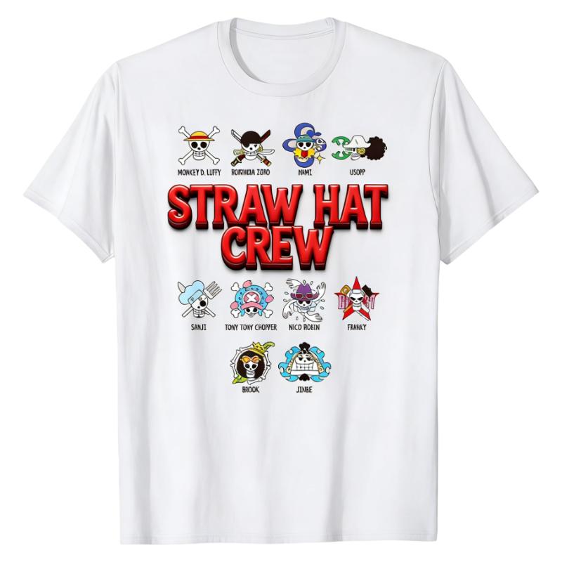 

Straw Hat Crew One Piece TShirt Pirate Jolly Roger Graphic Print Crew Neck Soft Cotton Comfortable Daily Wear Street Style Tops S