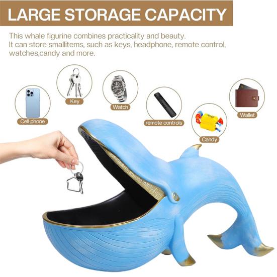 

Статуэтка кита с большим ртом, статуя из смолы, скульптура, украшение для дома, офиса, прихожая, стол, рабочий стол, конфеты, монеты, ключи, миска для хранения, органайзер