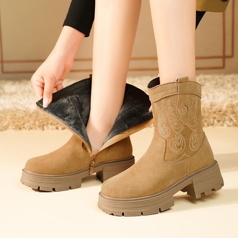 Fashion AIYUQI Western Cowboy Boots Women 2025 New Genuine Leather Winter Shoes Boots Women Short Tube Fashion Women's Snow Boots
