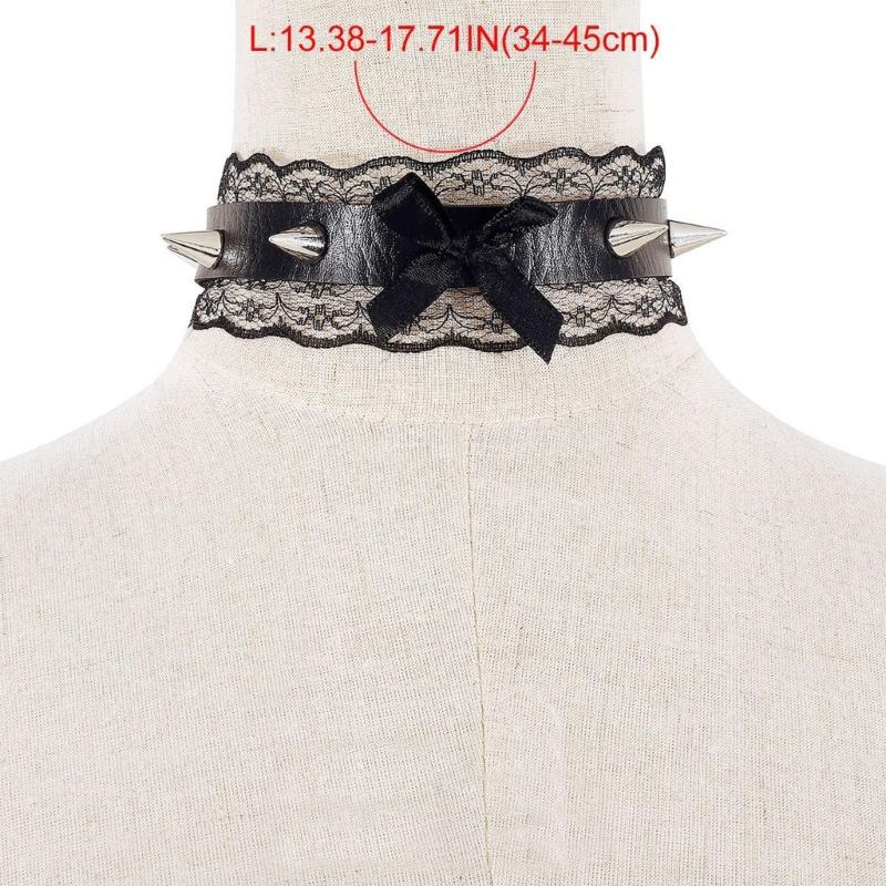 Lace Bowknot PU Pendant Short Necklace for Women Trend Cosplay Clavicle Choker Adjustable Collar Girls Party Jewelry