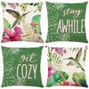 Flower and Bird Pillow Cover Green Plant Print Cushion Cover Living Room Home Decor Pillow Cover