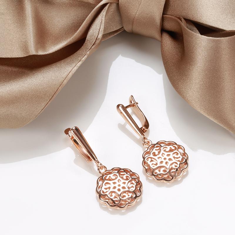 New Trendy Rose Gold Drop Earrings For Women Unusual Hollow Flower Big Earrings Fashion Ethnic Bride Wedding Jewelry