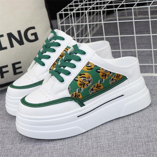 

Модные 8 см парусиновые полутапочки женская верхняя одежда лето новые толстые подошвы увеличивающие рост внутри без каблука кроссовки без застежек белые сандалии 40 зелёный