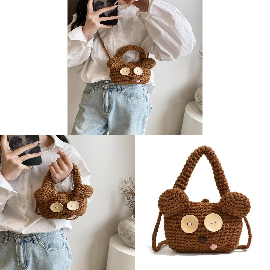 Winter Fashion Knit Bear Shoulder Bag With Mobile Phone Pocket For Daily Outings
