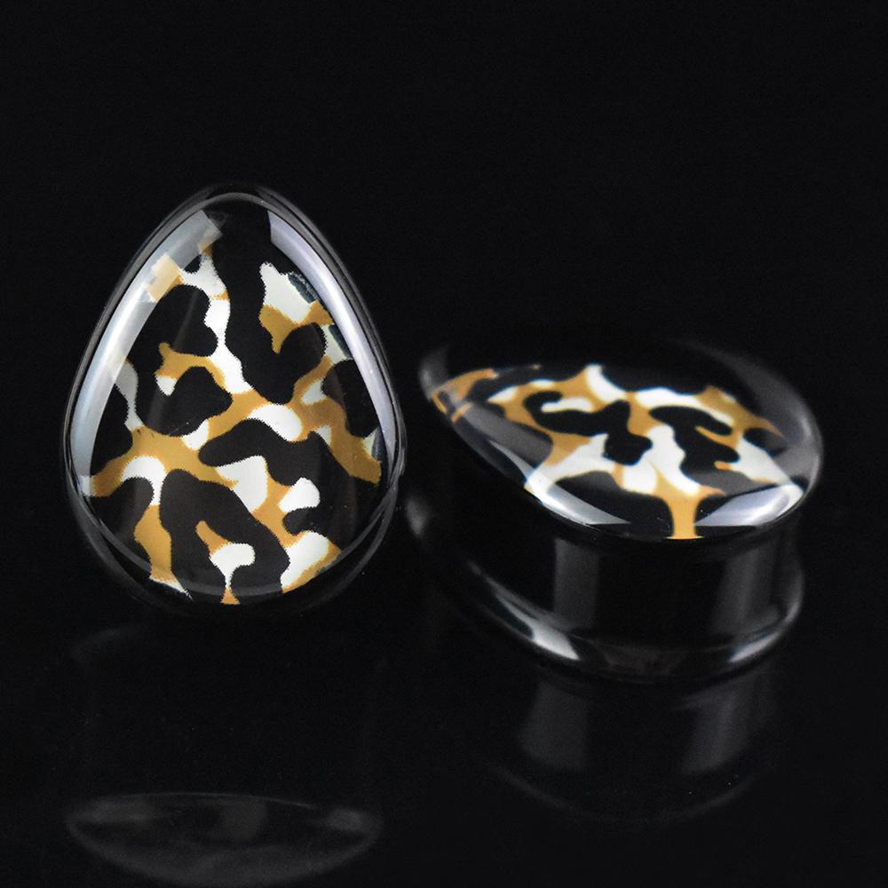 2pcs 8-40mm 1Pair Sexy Leopard Teardrop Double Flared Ear Tunnels and Plugs Ear Piercing Gauge Expander Stretching Tunnels Comf