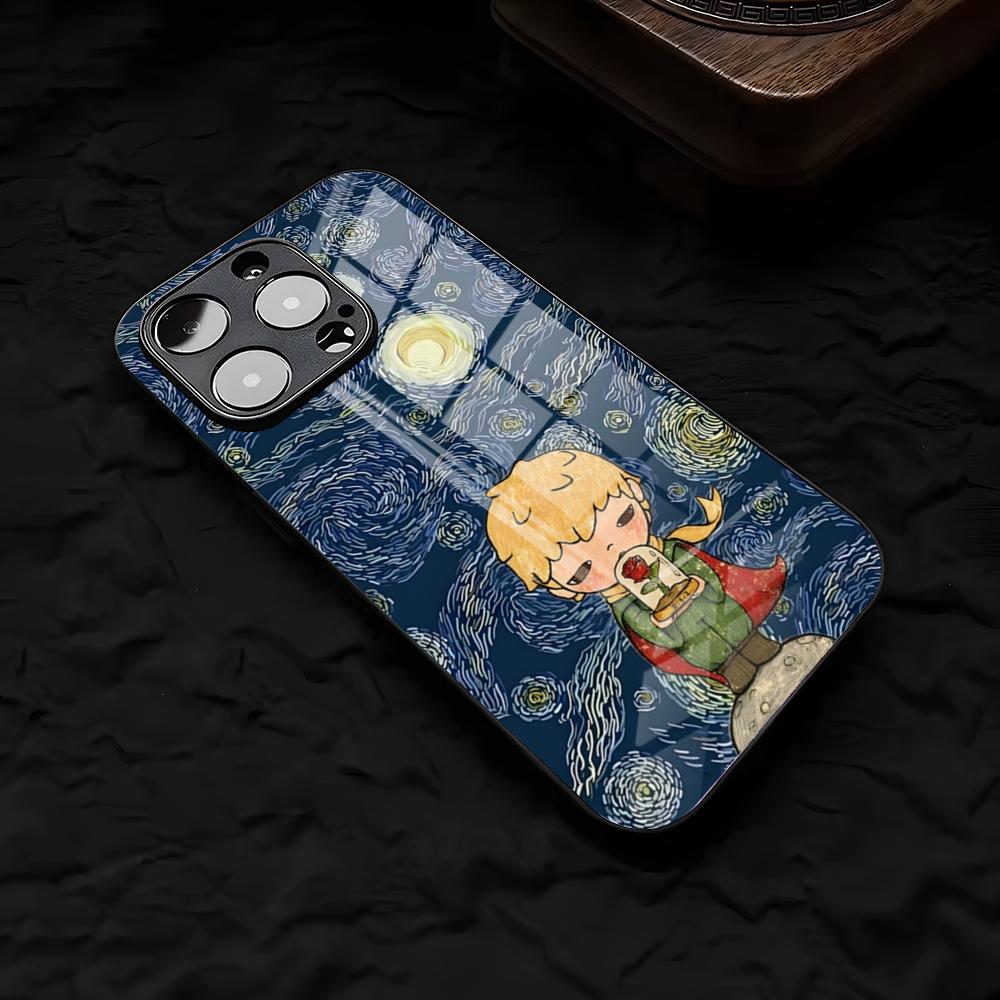 Little P-Prince And A F-fox Phone Case For IPhone 17 Air 16 E Pro Max 15 14 13 Mini 12 Pro 11 Max Plus Black Glass Cover