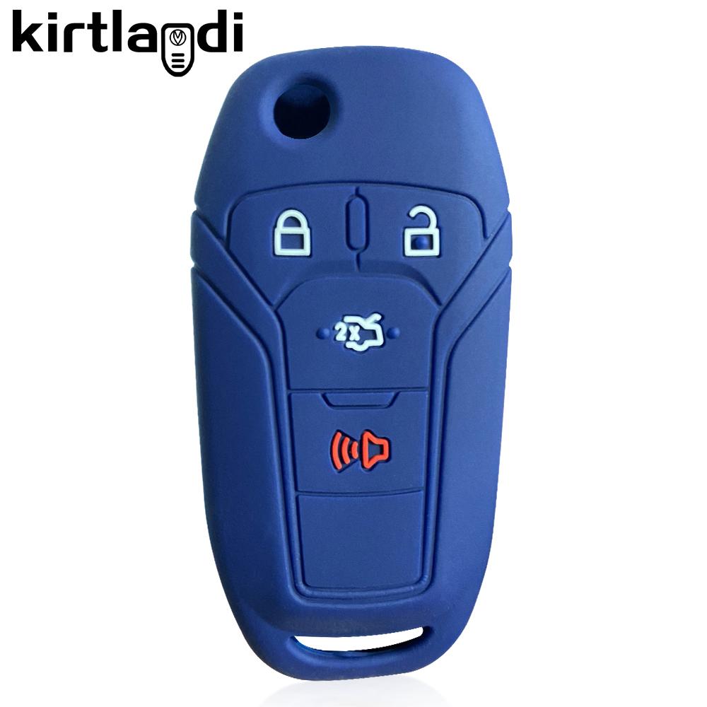 Kirtlandi Silicone Key Case Cover Holder for Ford Fusion Ka GM 2014 2015 2016 2018 2020 Flip Folding Car Key Cover Keychain Fob