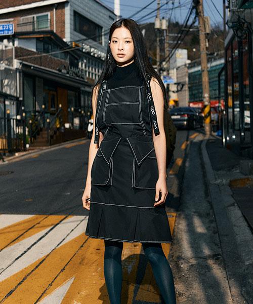 Eipeuleonwei Waist Collar Apron Dress Black