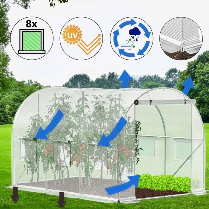 Tunnelgewächshaus - SPRINGOS - 200×300×200 cm - PE 140 g/m² UV-4 - Verzinkte Metallstruktur - Fenster & Reißverschlusstüren