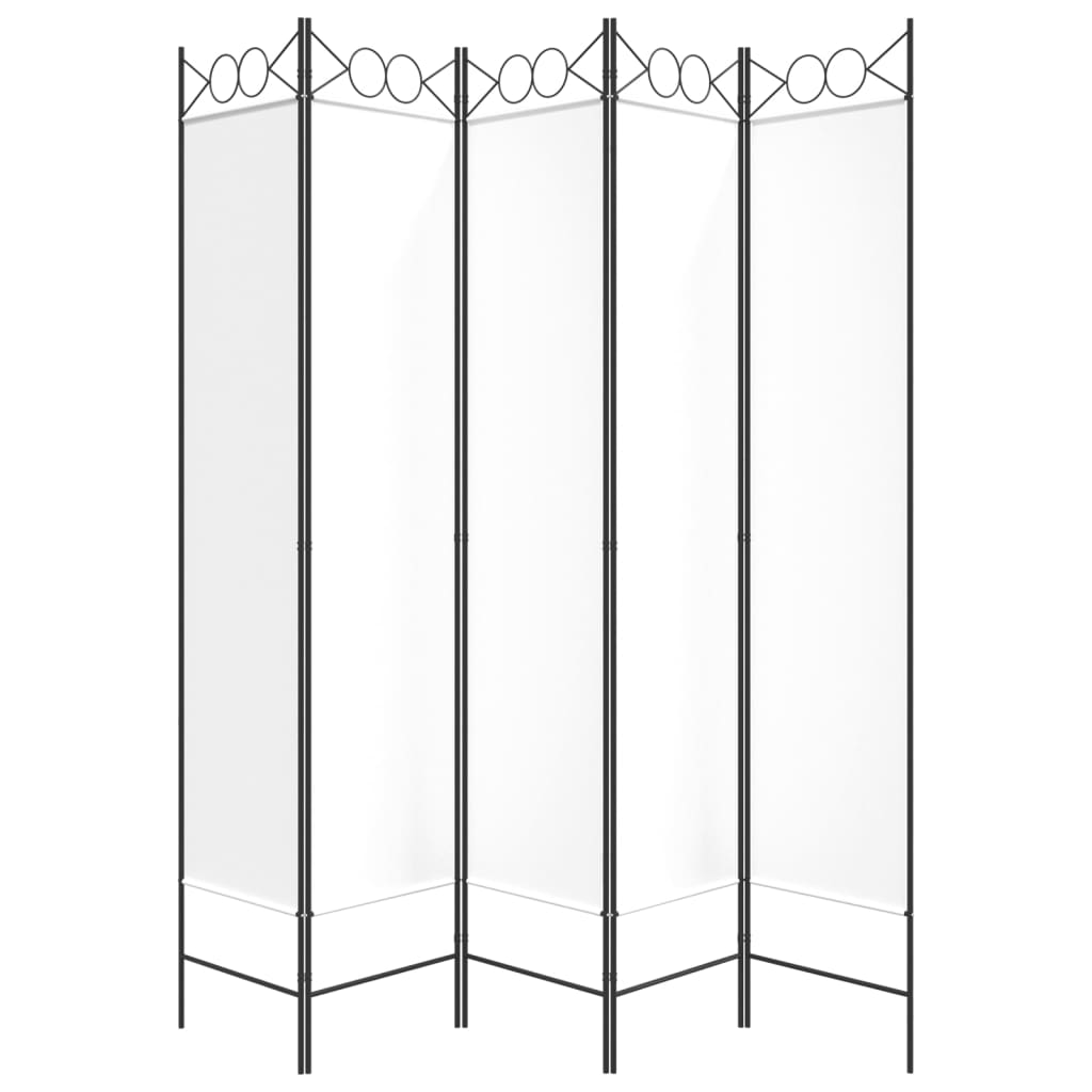 5 Piece White Folding Screen 200 x 200 cm Fabric