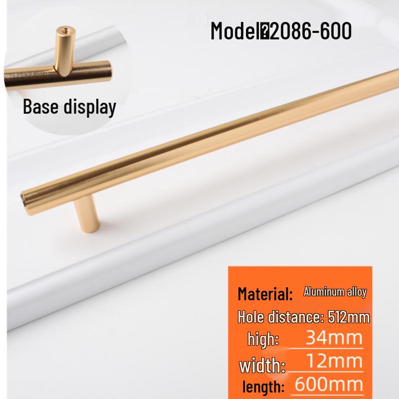 Nordic Minimalist Gold Aluminum Round Bar Handle for Cabinets & Wardrobes