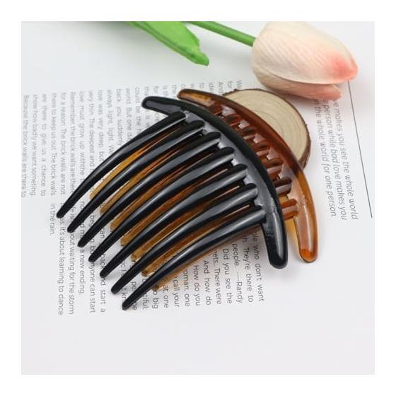 Hair Comb 7-Prong U-Shaped Hairpin for Updos, Ponytails, and Braids - 5 Piece Set, Approx. 11cm Length, 7cm Width - Black & Coffee Brown -