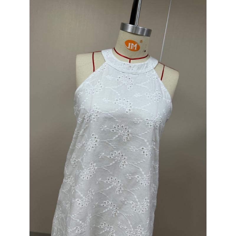 Women Solid Color Lace Button Halter Sleeveless Knee Length Summer Casual Dress