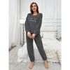 Damen Flauschiger Pyjama Set - Lässiger Rundhalsausschnitt Langarm Besticktes Buchstabenmuster - Teddy Flauschiger Lässiger Pyjama für Winterwärme, Oberteil und Hose