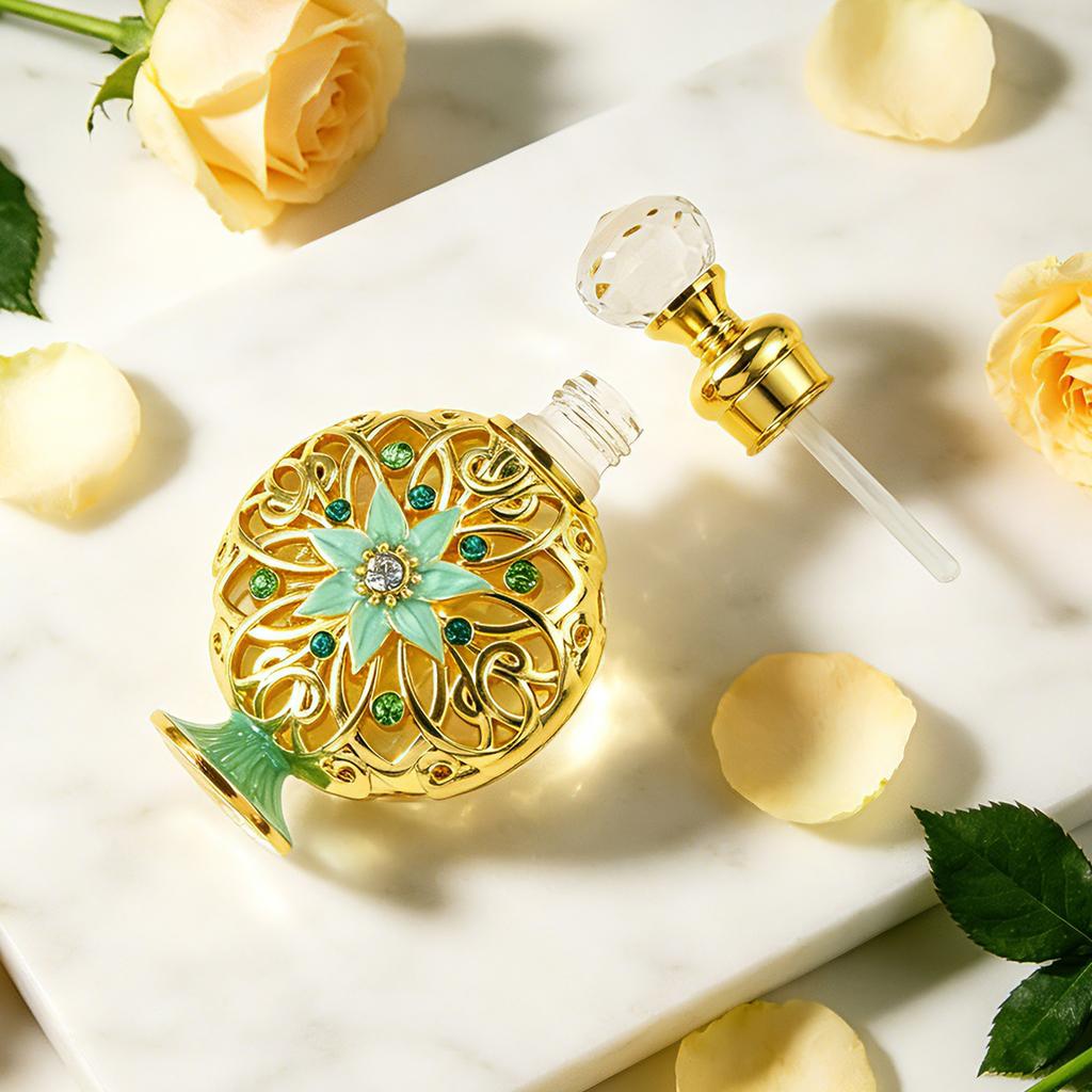 2pcs Retro Luxury Decor Glass Bottle Crystal Lid Gilding Hollow-out Star Dresser Ornament Vanity Table Display Refilling Perfume