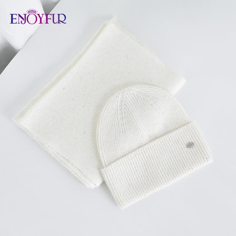 SOMALER Winter Beanie Hat Scarf Set For Women Warm Wool Knit Beanie With Sequins Long Soft Scarf Neck Warmer 2 In 1 Gift Set