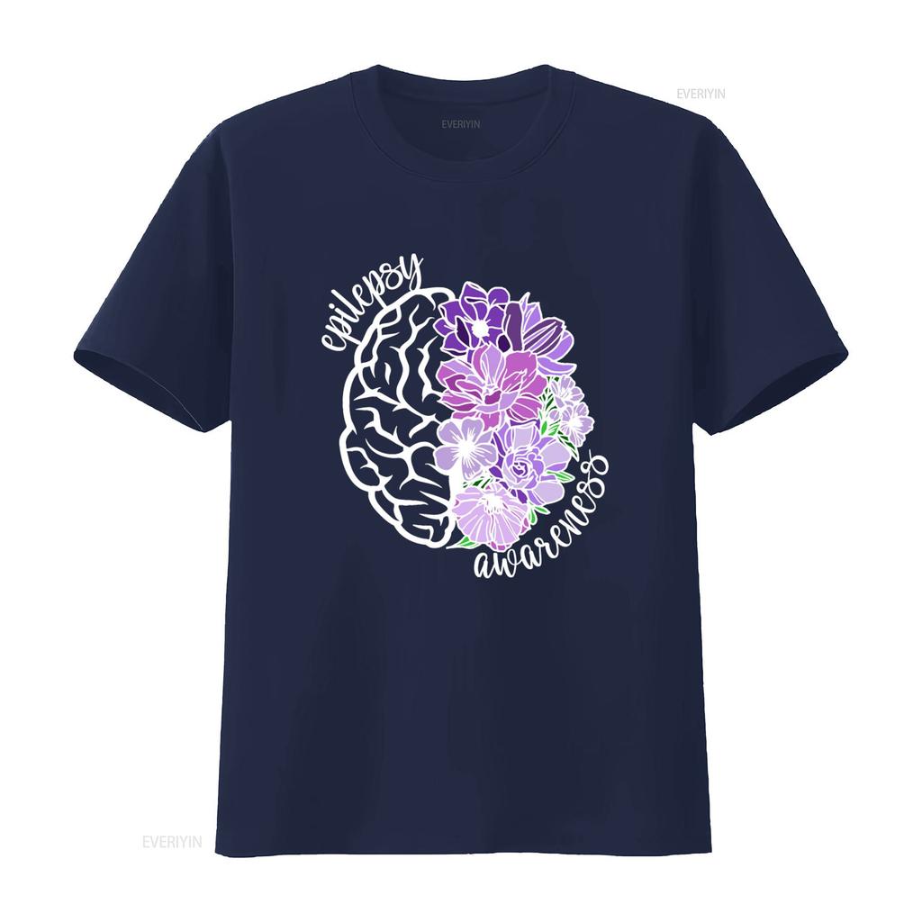 Epilepsy Awareness T Shirt Purple Flower Brain Design Neurodiversity Autism Mom Vintage Washed Slightly Soft Graphic Casual