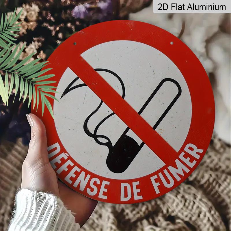 2D Flat, 1pc Round Aluminum Defense de Fumer No Smoking Sign, Red & White High Visibility Design, Waterproof & Durable, Easy to Install, Perfect for