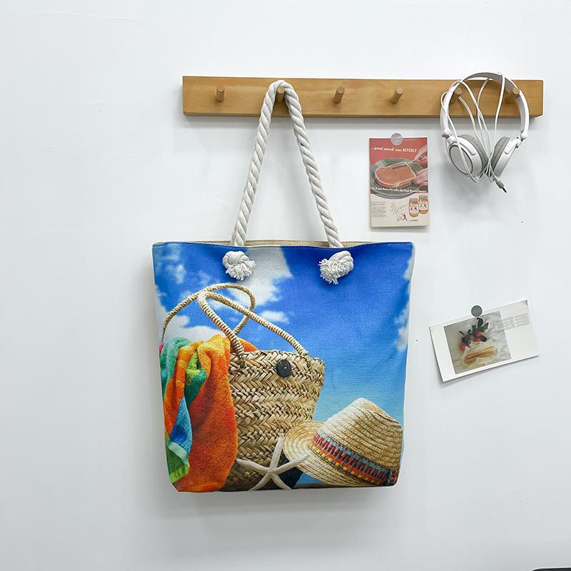 Strandväska Stor Tote Enkelaxel Damväska Trendig Casual Handväska Kort Resväska