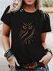 Owl Golden Accents Graphic Halloween T-Shirt, 100% Cotton Round Neck Short Sleev