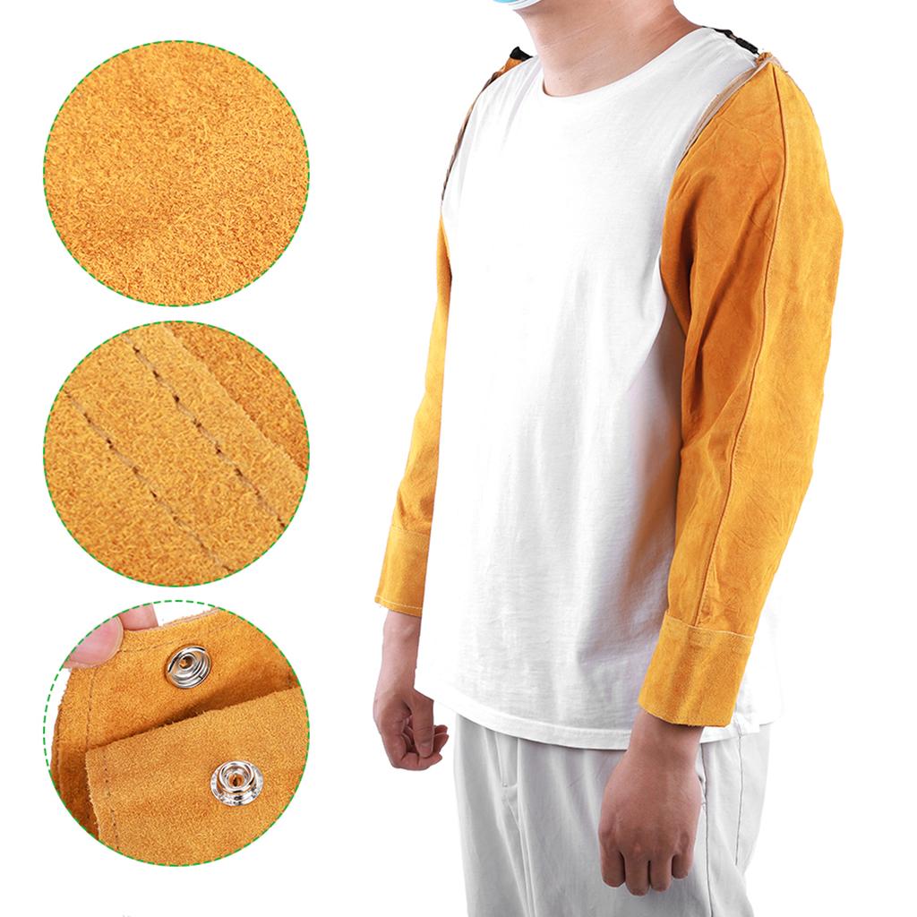 Pair Heat Resistant Welding Sleeve Spark Resistant Protective Cowhide Sleeves for Welder